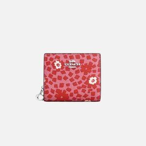 New Coach CBO75 Snap Wallet with Floral Print Pink Multi
